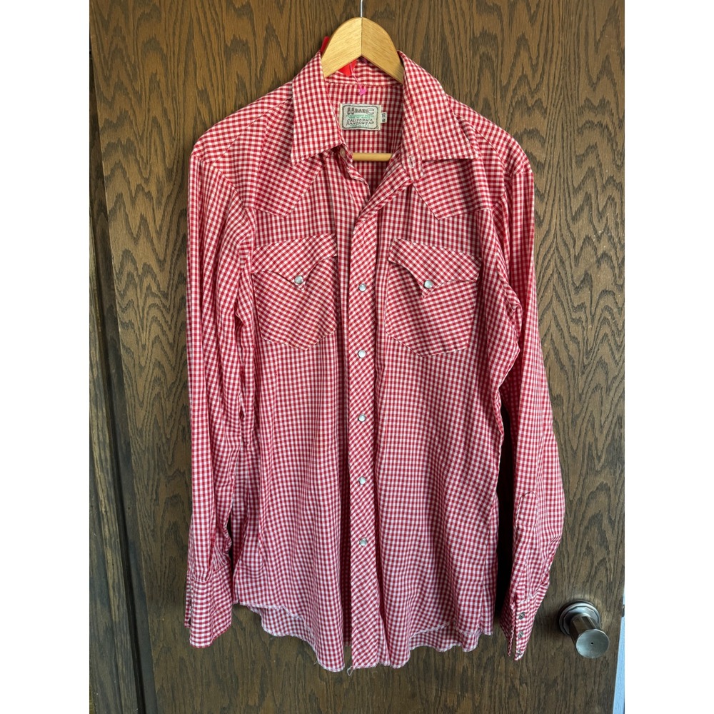 Vintage H Bar C California Ranchwear Red Gingham Western Snap Front Shirt‎ Men's